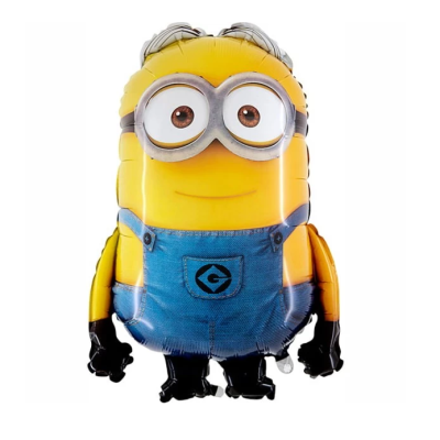 Balão metálico em formato de minion amarelo com macacão azul