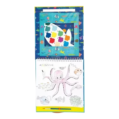 Kit de pintura infantil com tema oceano e livro de atividades para colorir