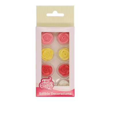 Embalagem de decorações comestíveis em forma de flores coloridas da FunCakes