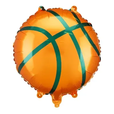 Balão metalizado formato bola de basquetebol laranja com riscas pretas