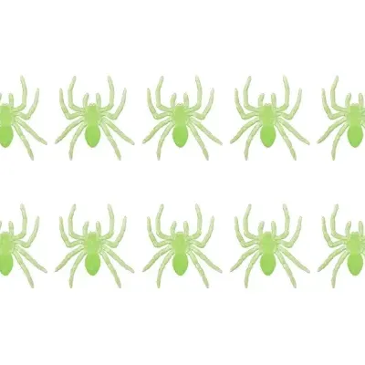 Dez aranhas falsas verdes fluorescentes em duas linhas