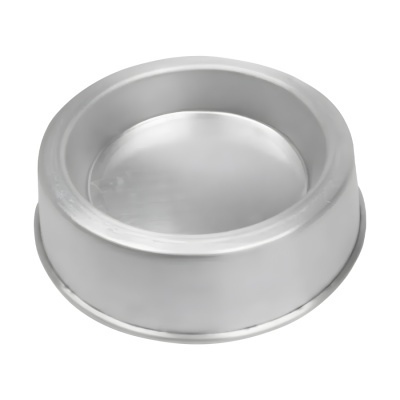 Comedouro redondo em metal prateado para animais de estimação