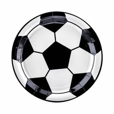 Prato de papel com padrão de bola de futebol preto e branco