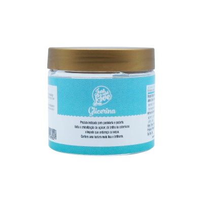 Frasco de glicerina com rótulo azul e tampa dourada