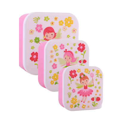 Caixas de armazenamento com tampas decoradas com fadas e flores e laterais cor-de-rosa