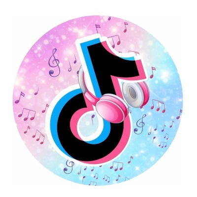 Logótipo do TikTok com fones de ouvido e notas musicais coloridas