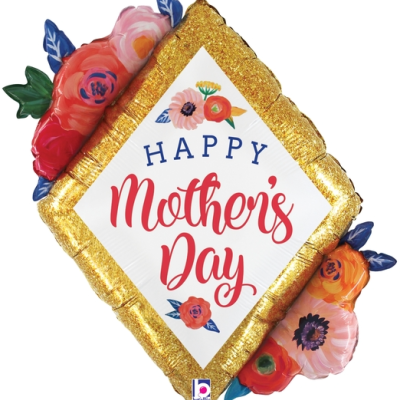 Balão festivo losango dourado com flores e texto Mother's Day