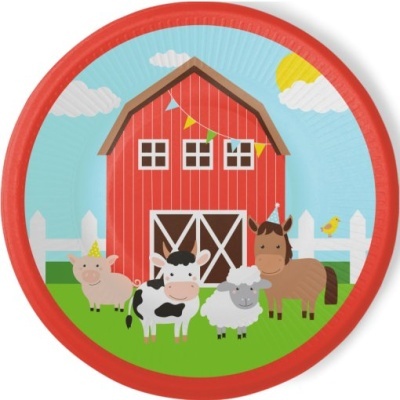 Prato de plástico com ilustração de animais de quinta e celeiro