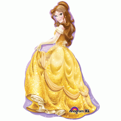 Balão da personagem Belle da Disney com vestido amarelo e detalhes dourados