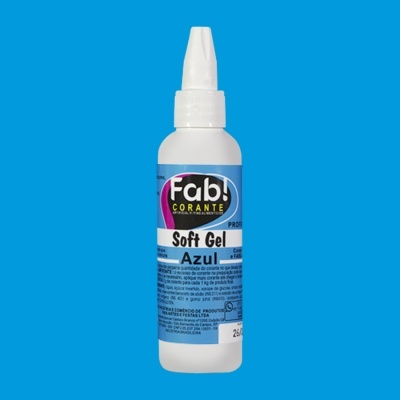 Frasco branco de corante em gel azul da marca Fab!