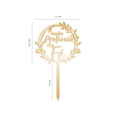 Topper dourado com frase e coroa de folhas