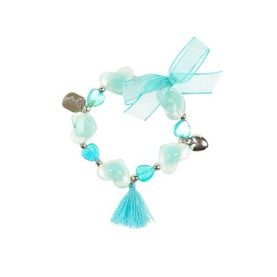 Pulseira azul com corações, laço e tassel