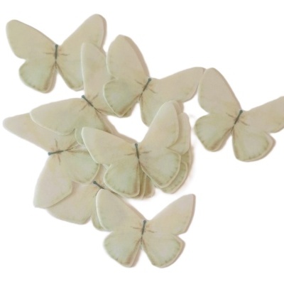 Borboletas artificiais brancas com bordas verdes sobre fundo branco