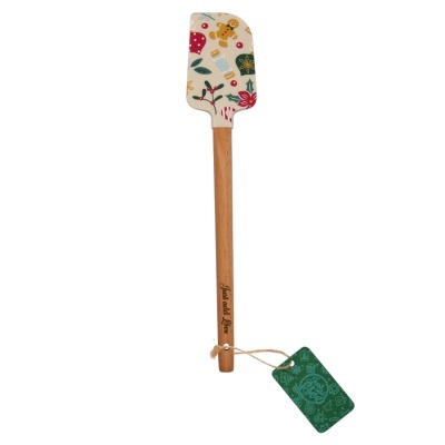 Espátula de cozinha com cabo de madeira e cabeça em silicone com padrão natalício