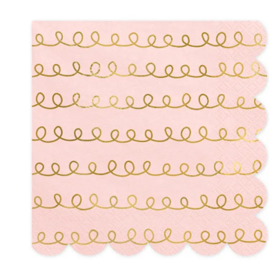 Guardanapo rosa com padrão dourado e bordas onduladas