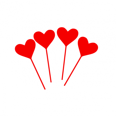 Quatro corações vermelhos com hastes finas
