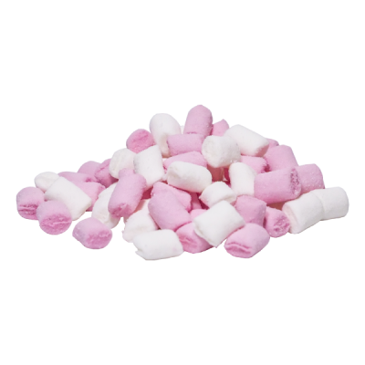 Montão de pequenos marshmallows rosa e brancos