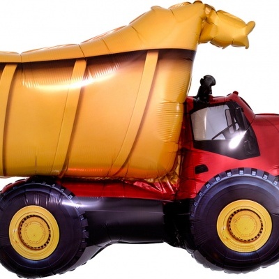 Balão de carrinha basculante de construção vermelho e amarelo