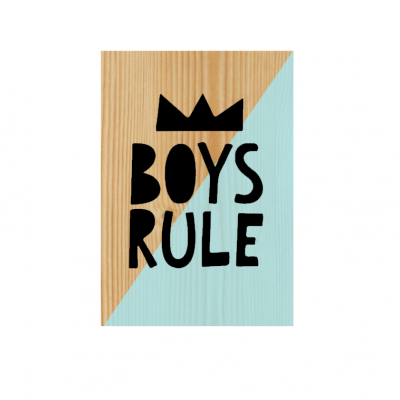 Placa de madeira decorativa com texto Boys Rule e coroa preta