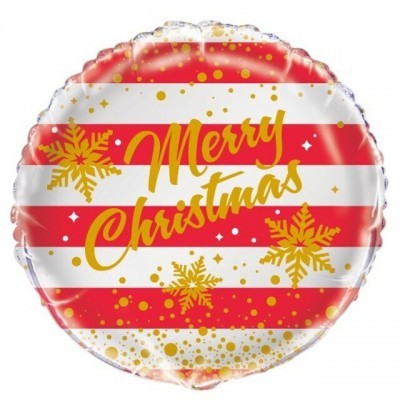 Balão redondo decorativo com texto 'Merry Christmas' e flocos de neve dourados