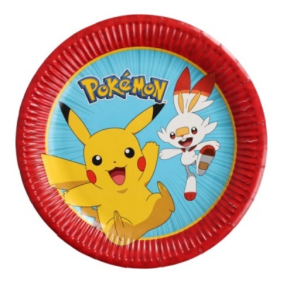 Prato de papel vermelho com Pikachu e Scorbunny do Pokémon