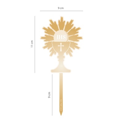 Marcador de página dourado com hóstia, letras IHS e cruz