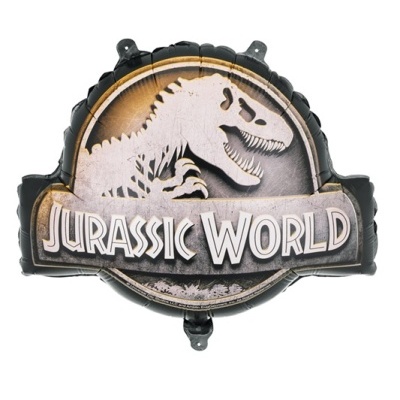 Balão metalizado com logótipo Jurassic World e esqueleto de dinossauro