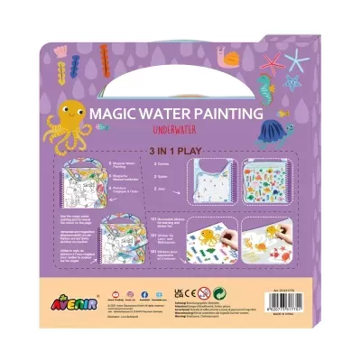 Caixa lilás de brinquedo de pintura mágica com água temática submarina