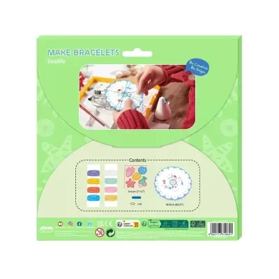 Kit para fazer pulseiras com fios coloridos e contas decorativas em embalagem verde