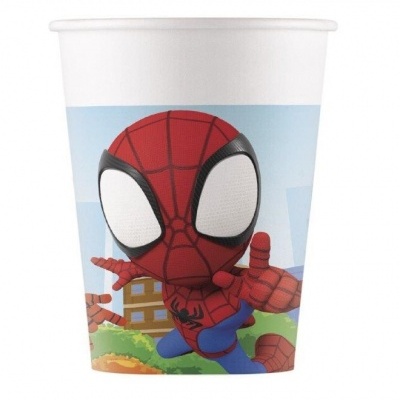 Copo descartável de papel com desenho do Homem-Aranha em estilo cartoon