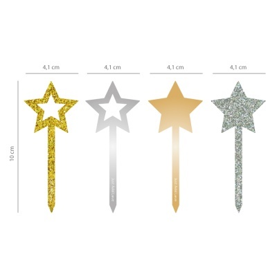 Topos de bolo em forma de estrela de várias cores com texto 'Just Add Love'.