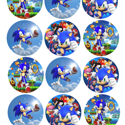Círculos com imagens do Sonic the Hedgehog em diferentes fundos coloridos