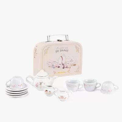 Conjunto de chá infantil em porcelana com mala decorada