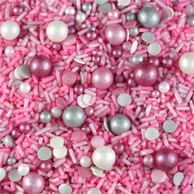 Granulados coloridos rosa, prata e branco para decoração de bolos