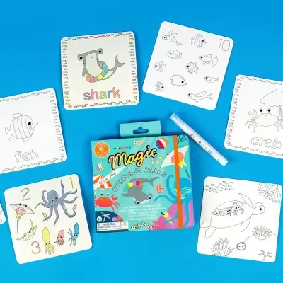 Cartas educativas para colorir com temas marinhos e caixa colorida Magic Coloring Cards