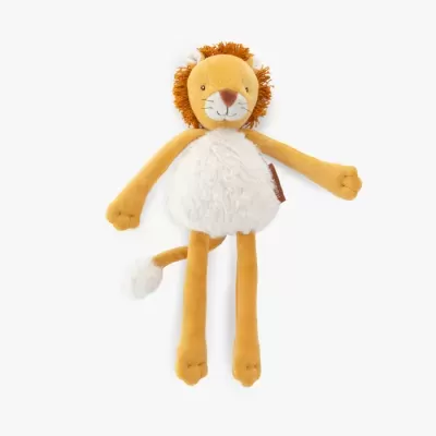 Pelúcia de leão amarelo e branco com juba castanha