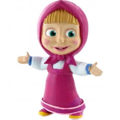 Boneca de plástico da personagem Masha com vestido rosa e lenço