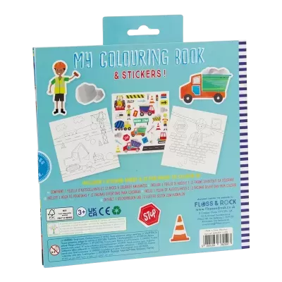Livro para colorir com stickers e tema de construção
