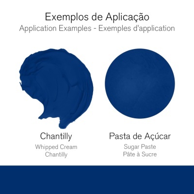 Exemplos de aplicação de cor azul em Chantilly e Pasta de Açúcar