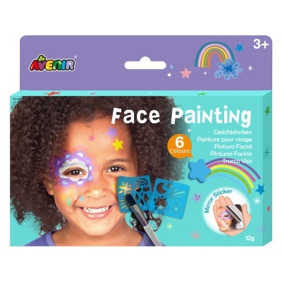 Caixa de kit de pintura facial infantil com 6 cores e stencil