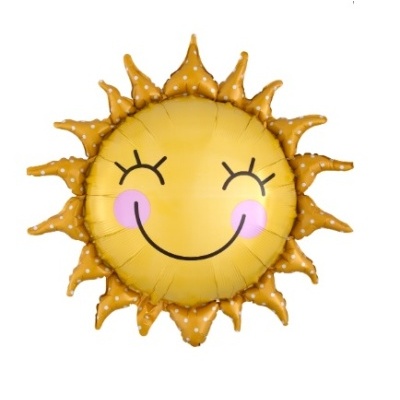 Balão amarelo em forma de sol sorridente com bochechas cor-de-rosa