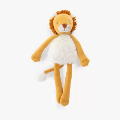 Peluche de leão amarelo com barriga branca e juba castanha