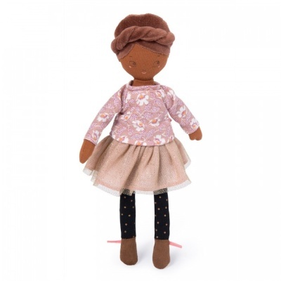 Boneca de pano com roupa floral e saia de tule