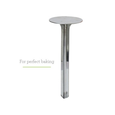Suporte metálico prateado para cozinha com texto 'For perfect baking'