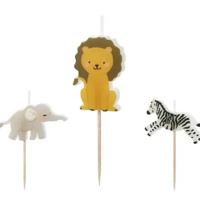 Velas decorativas de aniversário em forma de elefante, leão e zebra