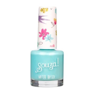 Verniz de unhas azul-turquesa Souza! com tampa branca floral