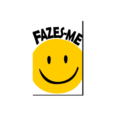 Desenho de uma cara sorridente amarela com texto 'FAZES-ME' acima.