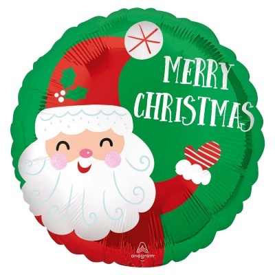 Balão redondo com Pai Natal e texto Merry Christmas