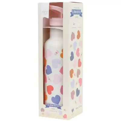 Garrafa XL drink bottle estampada com corações coloridos e tampa rosa
