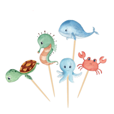 Palitos decorativos com animais marinhos pintados